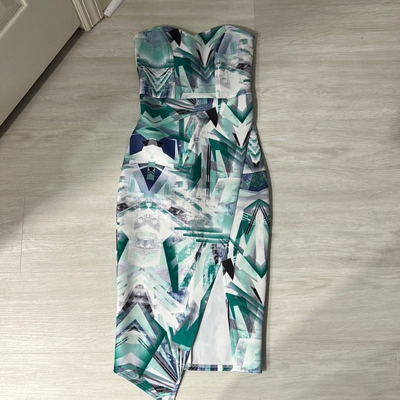 ASOS Shard Print Asymmetric Bandeau Midi Dress - Picture 1 of 4